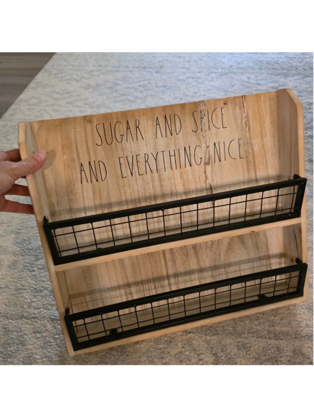 Kitchen Spice Organizer Wood and Metal Wall Shelf